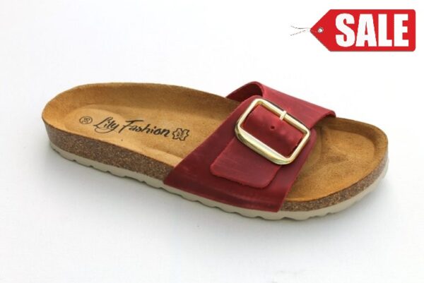 OVD019 Dames slipper met 1 verstelbare band rood leer