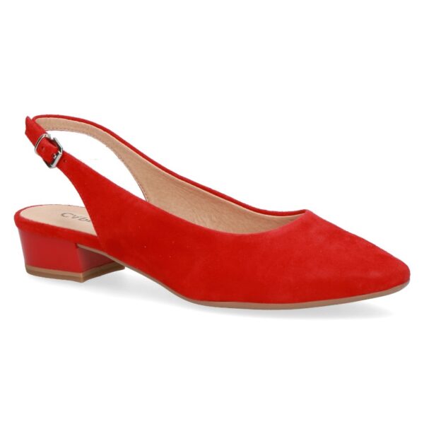 C064 Caprice slingback pumpje met spits neusje rood suède