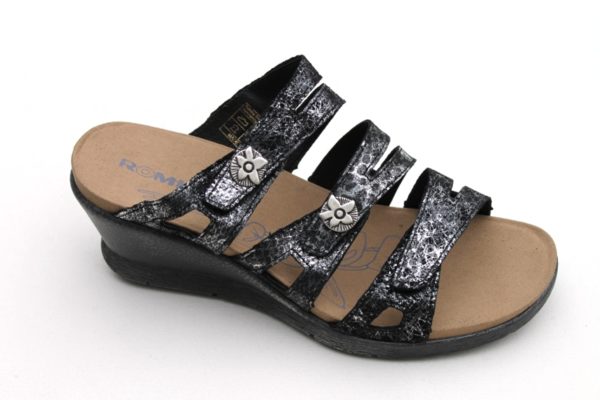 WS317 Romika Nevis verstelbare sleehakslipper zwart metallic fantasieprint