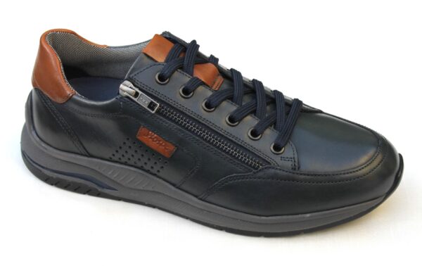 Sioux veterschoen sneaker met rits Turibio blauw leer met cognac