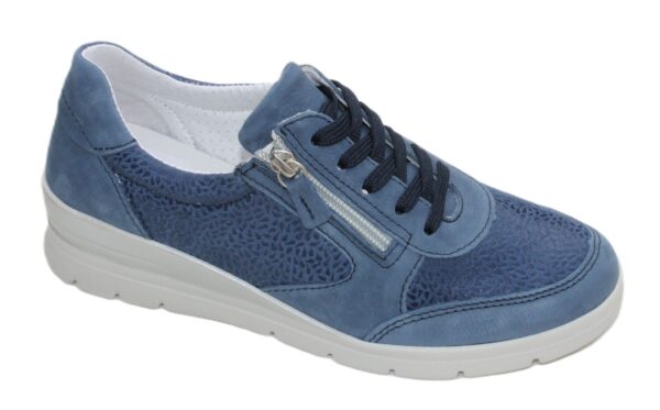 Veterschoen met stretch blauw combi