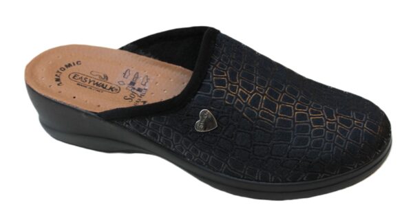 Easywalk slipper pantoffel met leren voetbed zwart fantasieprint